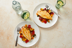 Harissa plaice with roasted vegetables