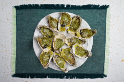 Quick grilled oysters with pesto butter