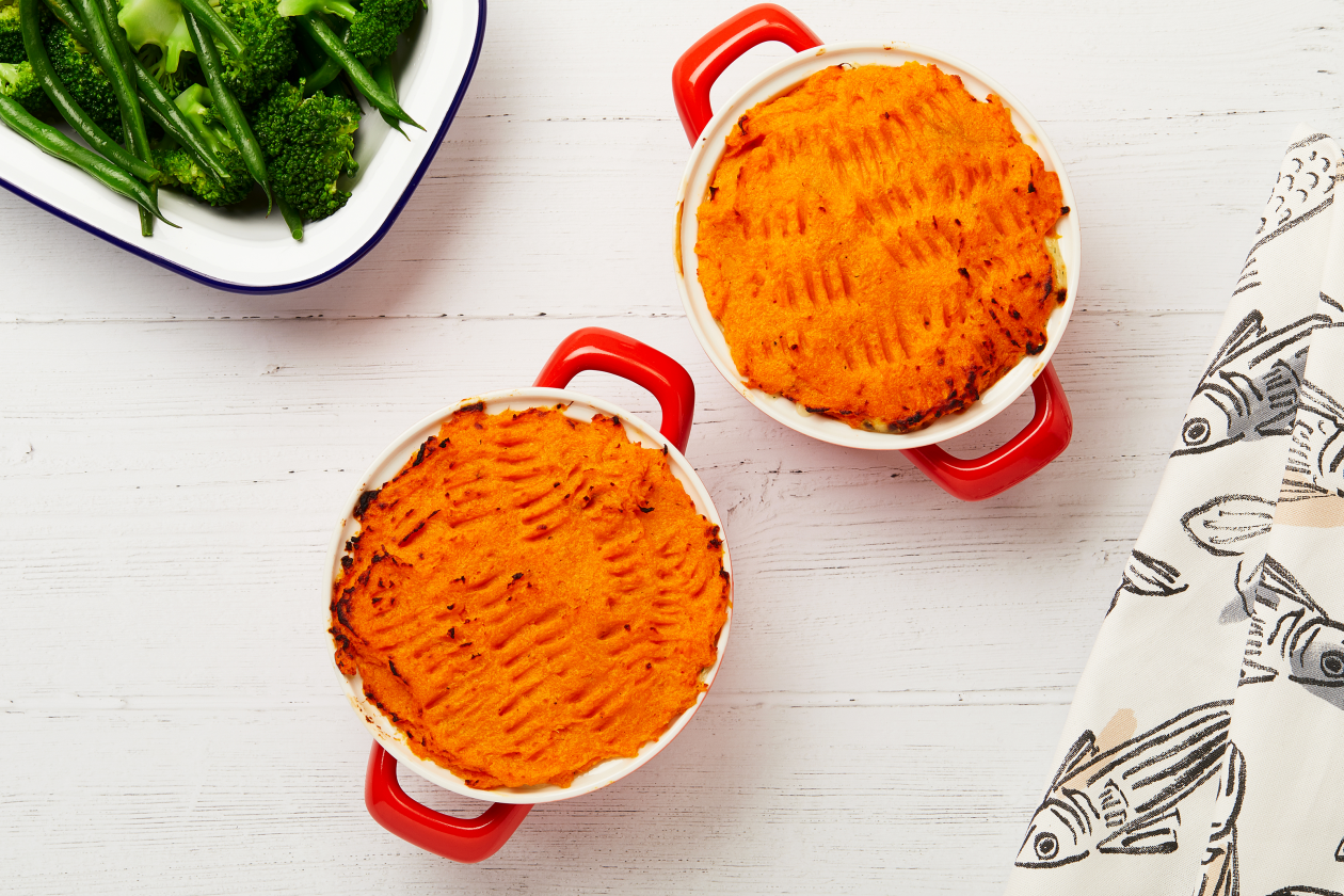A photograph of Fish pie with cheesy mash